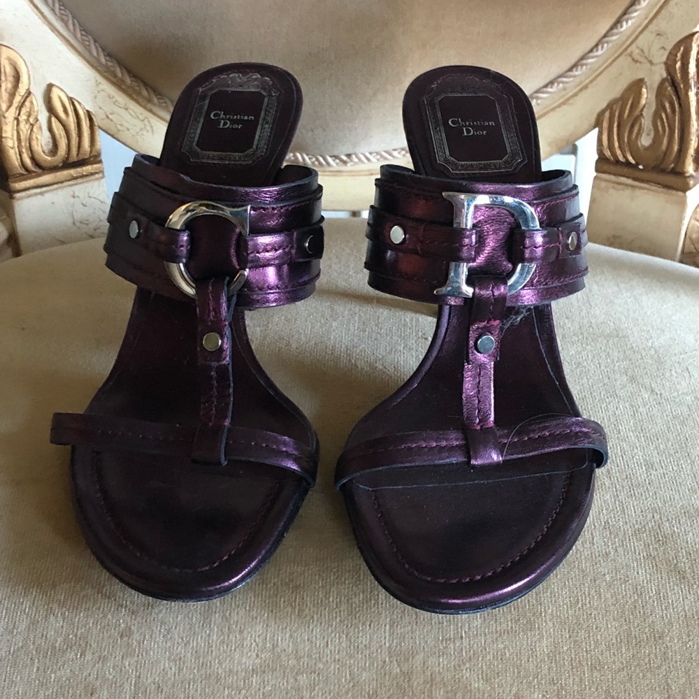 Dior Burgundy Metallic Sandals